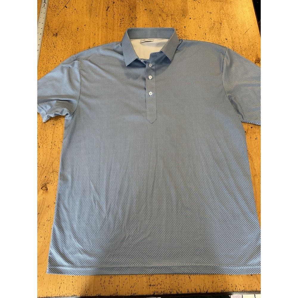 Collars & Co Dress Collar Polo Mens XL Performance Blue Geometric Print All Over - Picture 4 of 8
